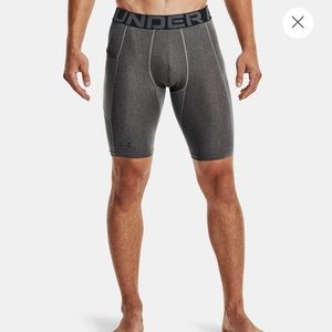 COPY - NWT UNDER ARMOUR MENS LONG SHORTS grey SIZE M COMPRESSION - No Pockets